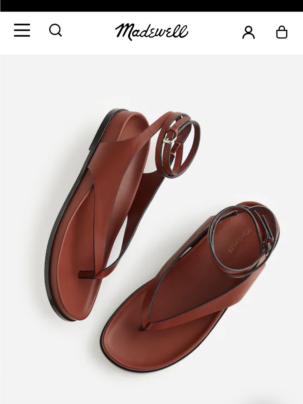 Madewell Brown Leather Ankle-Strap Thong Sandals